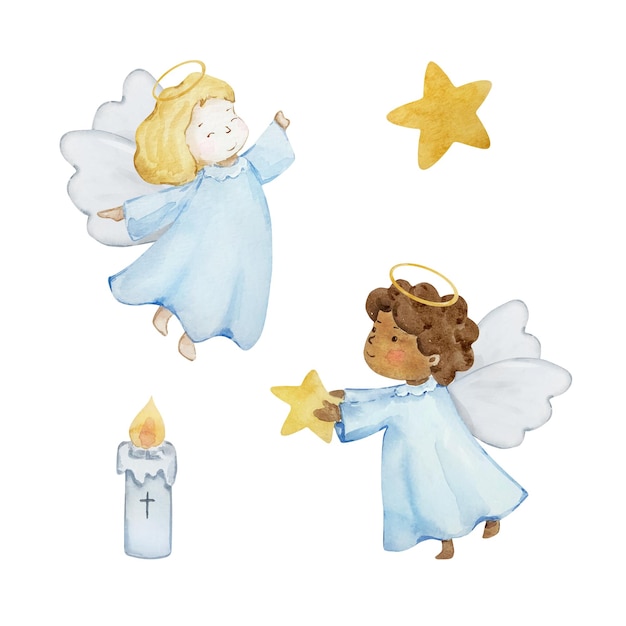 Watercolor little cute Baby Angels