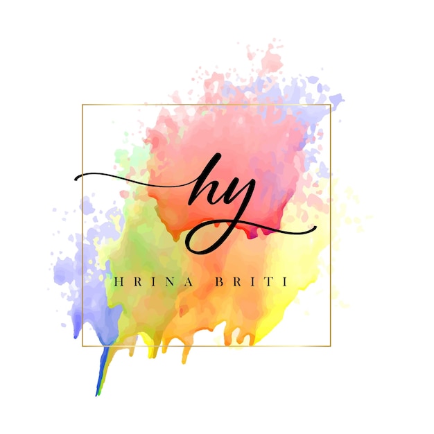 watercolor logo floral leaves brush stroke and gold glitter