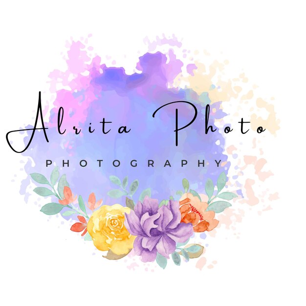 watercolor logo floral leaves brush stroke and gold glitter