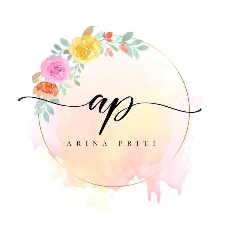 Vector watercolor logo floral leaves brush stroke and gold glitter