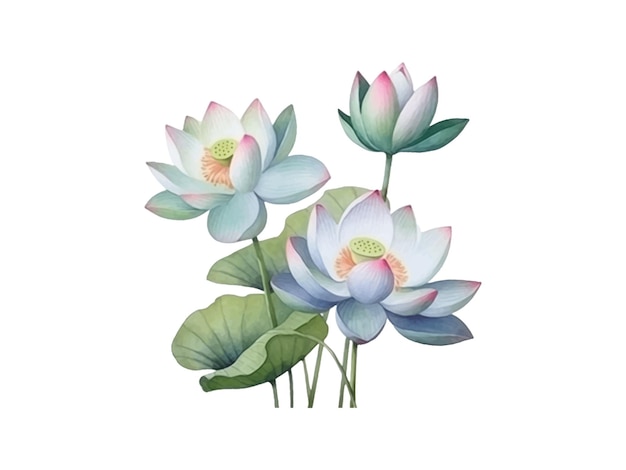 watercolor lotus flowers on white background