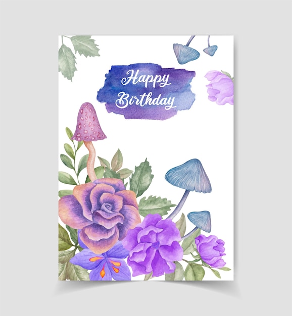 Vector watercolor lovely happy birthday invitation card