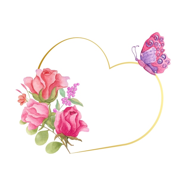 Watercolor lovely heart shape valentine floral frame