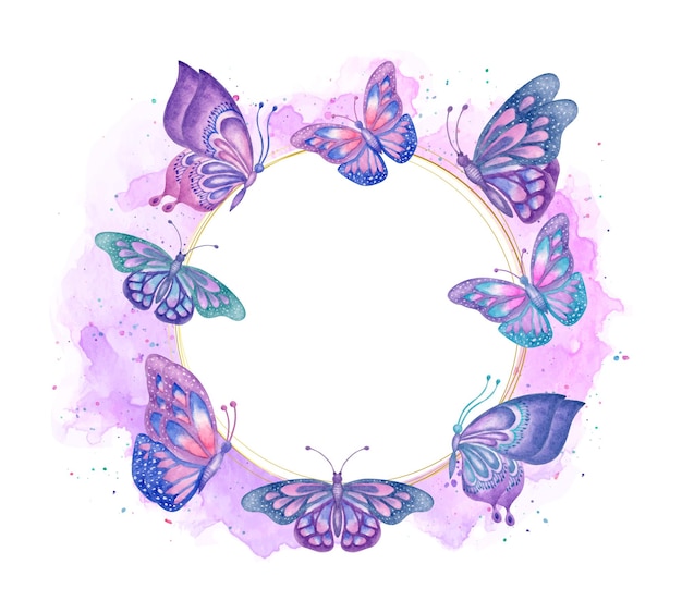 Watercolor lovely spring butterflies frame