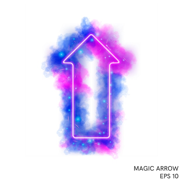 Watercolor magic flaming arrow with neon contour isolated on white background Watercolor fog