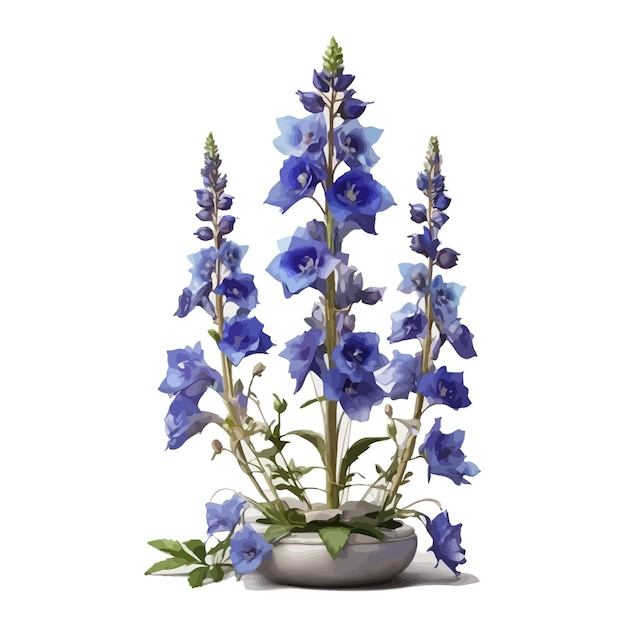 Vector watercolor magic fountain delphinium clipart editable white background