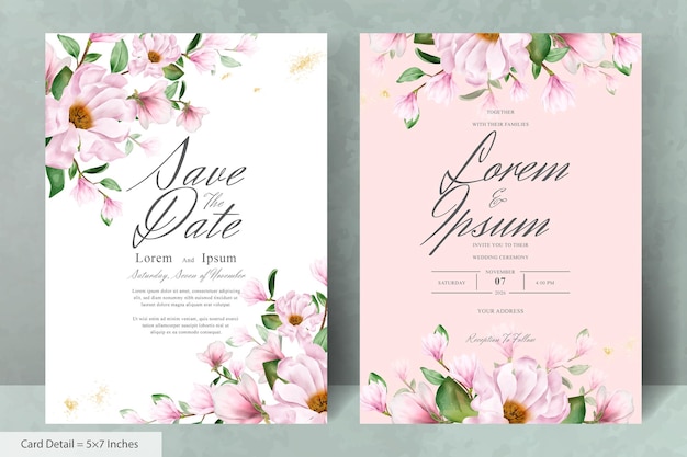 Watercolor magnolia arrangement floral wedding invitation card template