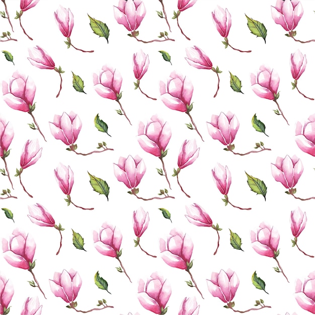 Watercolor magnolia Seamless pattern Vectorx9