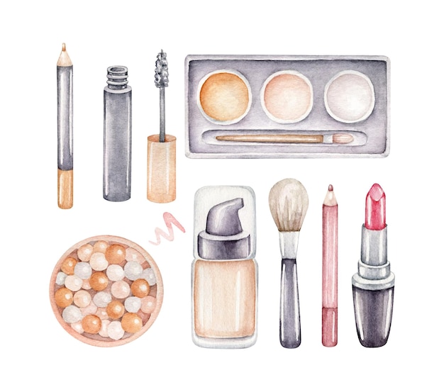 Vector watercolor makeup set