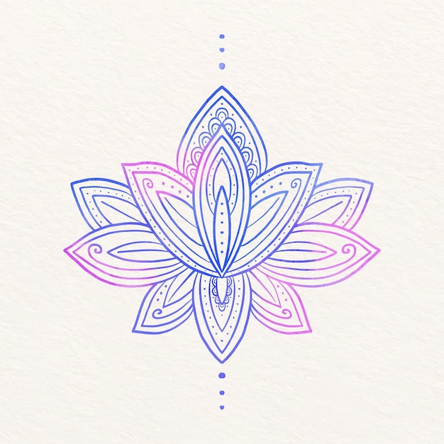 Vector watercolor mandala lotus flower drawing