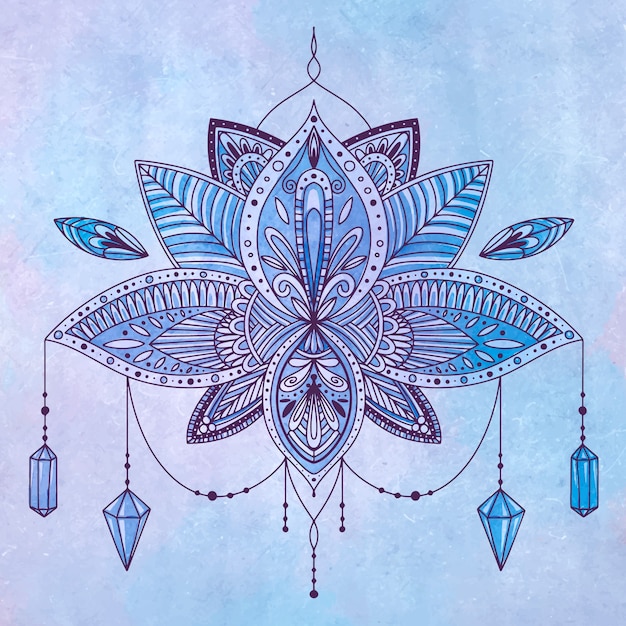 Vector watercolor mandala lotus flower drawing