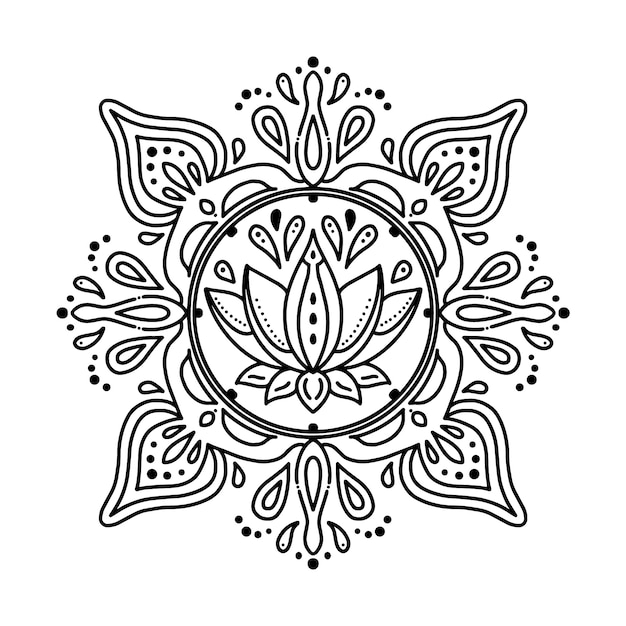 Watercolor mandala lotus flower drawing