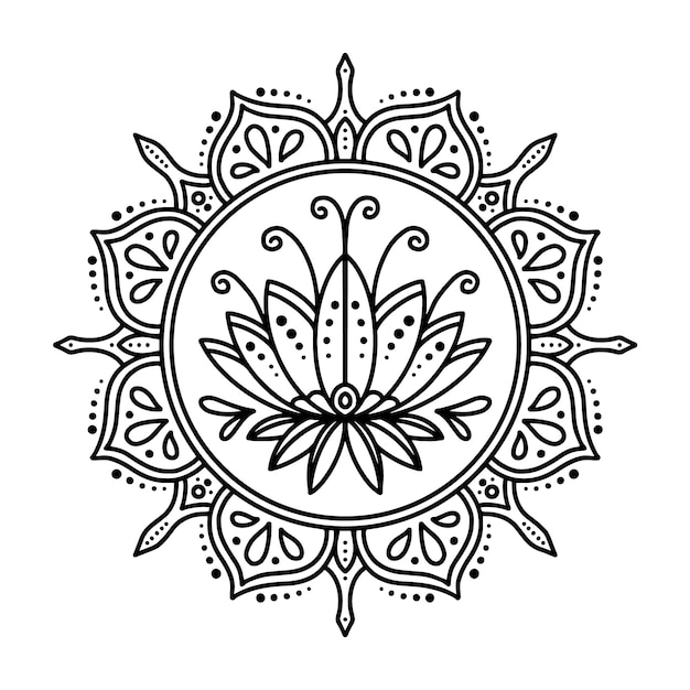 Vector watercolor mandala lotus flower drawing