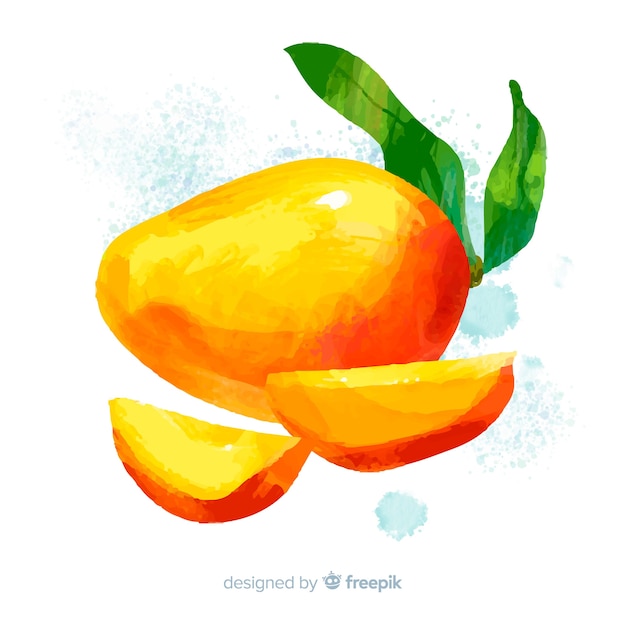 Watercolor mango and leaves background