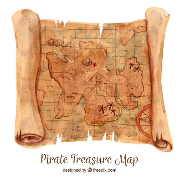 Vector watercolor map of treasure