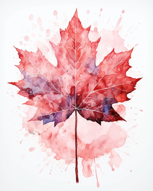 Watercolor Maple Leaf on White Background Minimalist Poster