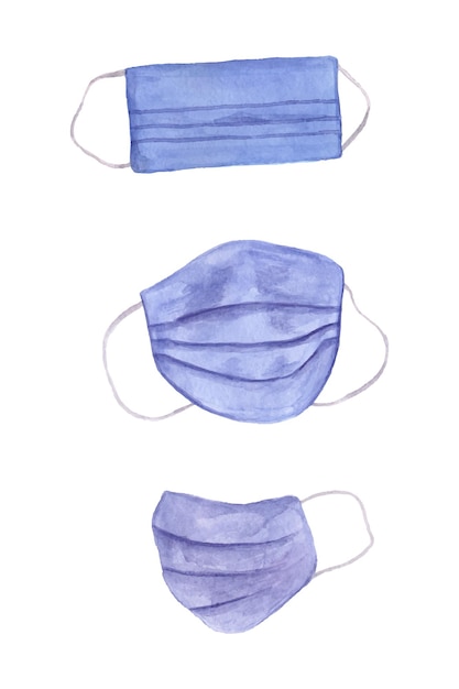 Watercolor medical mask to protect against germs set