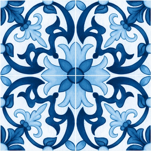 Watercolor mediterranean traditional tiles