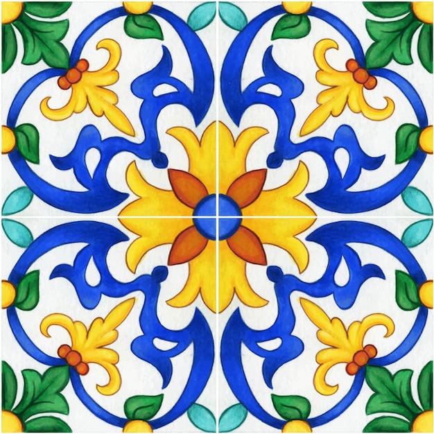 Vector watercolor mediterranean traditional tiles