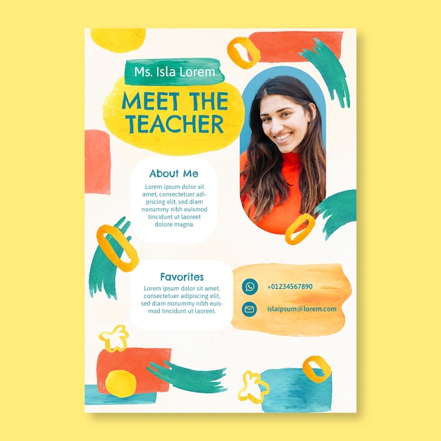 Watercolor meet the teacher template design