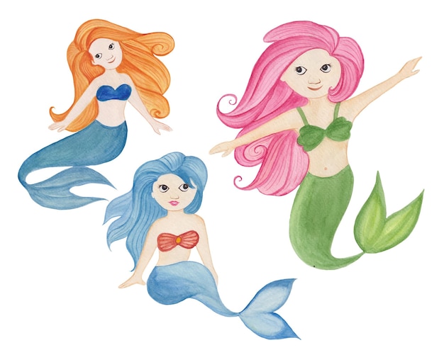 Watercolor Mermaid Clipart Set, Mermaid Watercolor Clipart Set