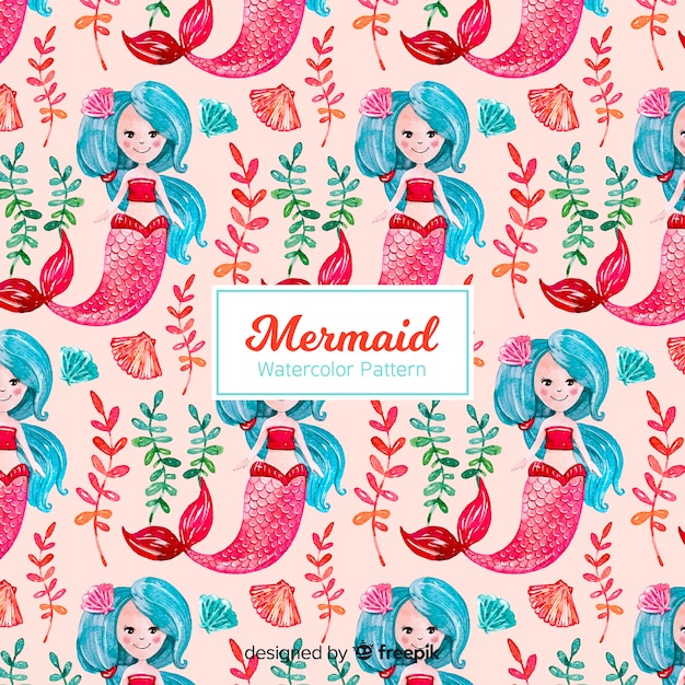 Vector watercolor mermaid pattern