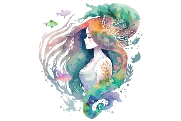 watercolor Mermaid vector illustration