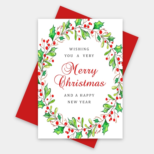 watercolor merry christmas greeting card