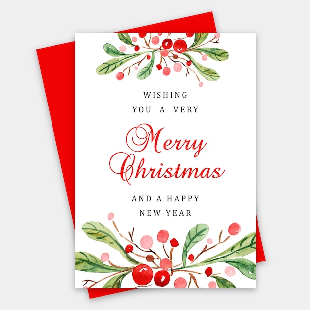 Vettore acquerello merry christmas greeting card