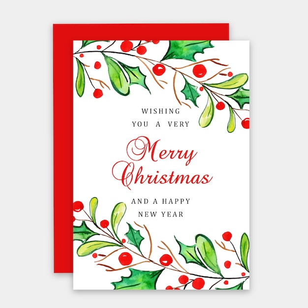 watercolor merry christmas greeting card