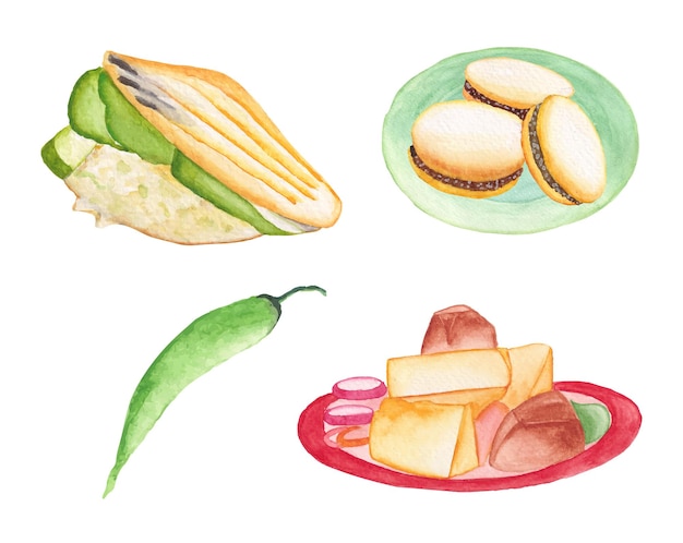 수채화 멕시코 음식 클립 아트 세트, 수채화 라틴 아메리카 음식 클립 아트