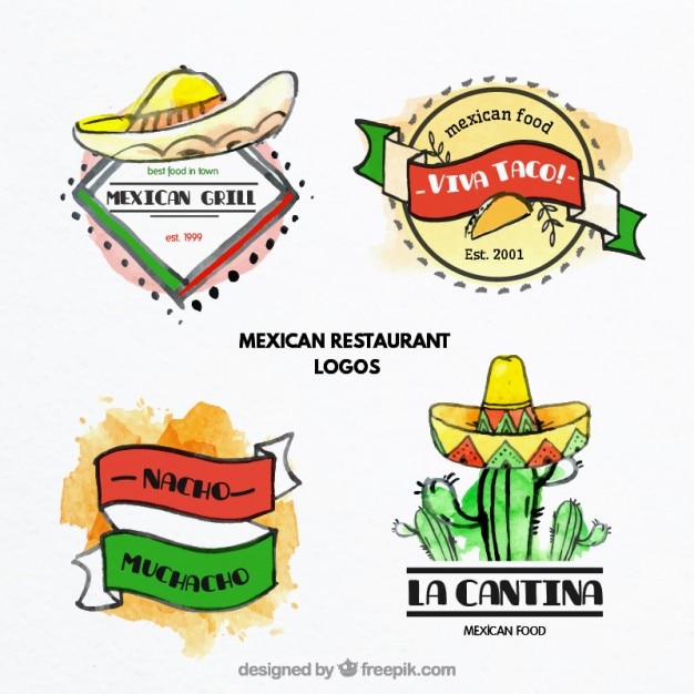 Watercolor mexican food logotypes