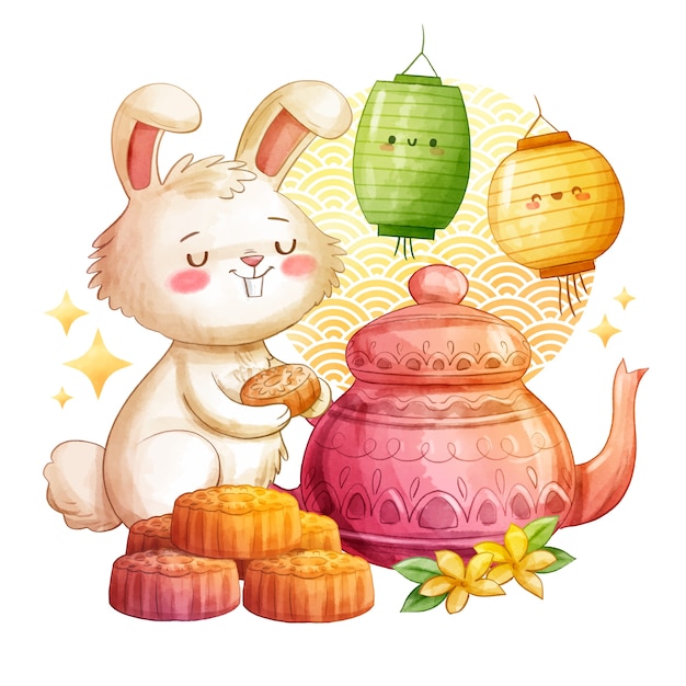 Watercolor mid-autumn festival illustration