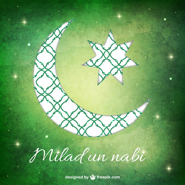 Watercolor milad un nabi background with a moon