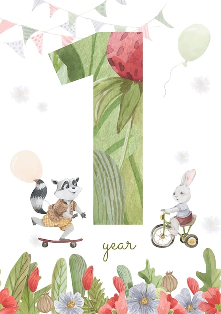 Premium Vector | Watercolor milestones for 12 month of birth