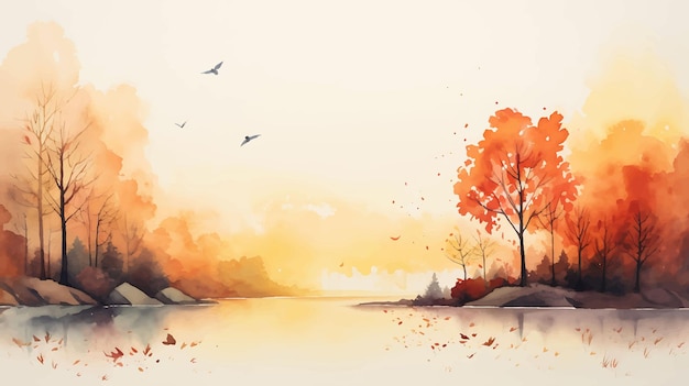 Watercolor minimal autumn landscapes