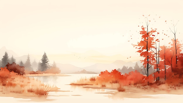 Vector watercolor minimal autumn landscapes