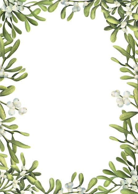 Watercolor mistletoe frame