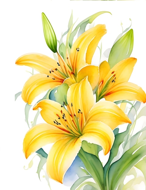 A watercolor mixed flower bouquet of lilies on a white background with seamless watercolor patterns