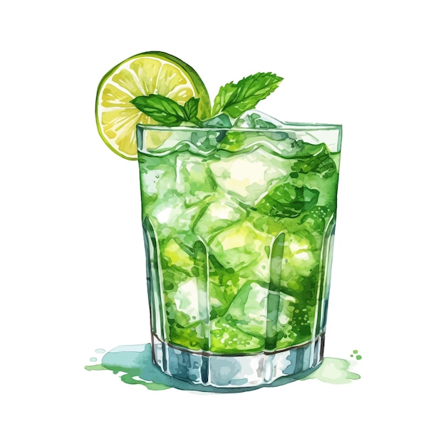 Watercolor Mojito cocktail illustration