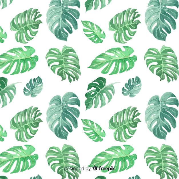 Watercolor monstera leaves background