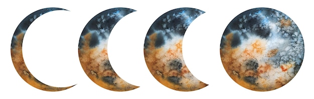 Vector watercolor moon satellite space phases