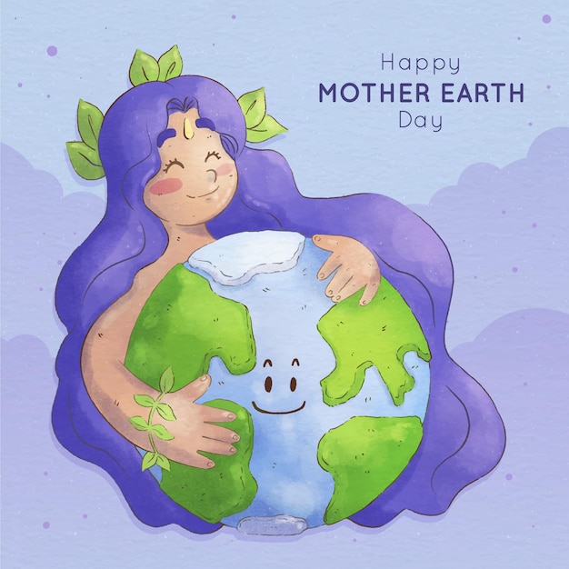 Vector watercolor mother earth day illustration