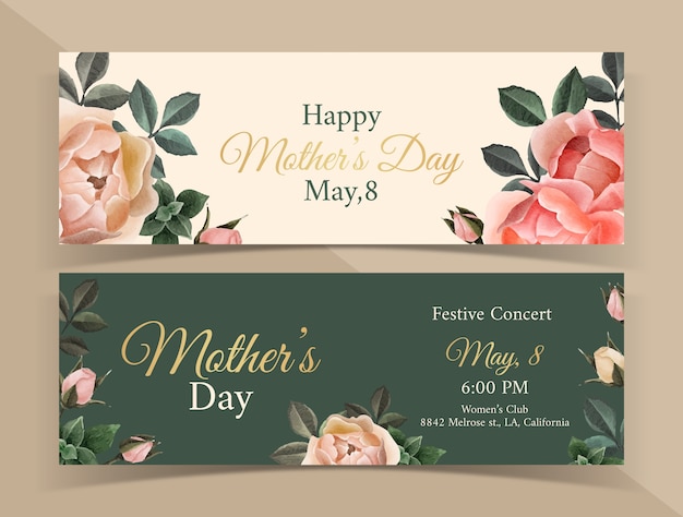 Vector watercolor mother's day horizontal banners pack