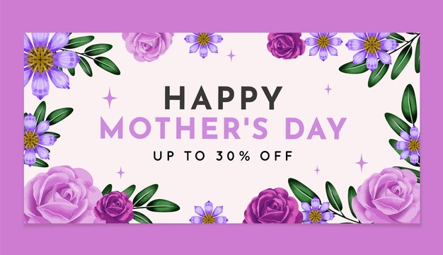 Watercolor mother's day horizontal sale banner template