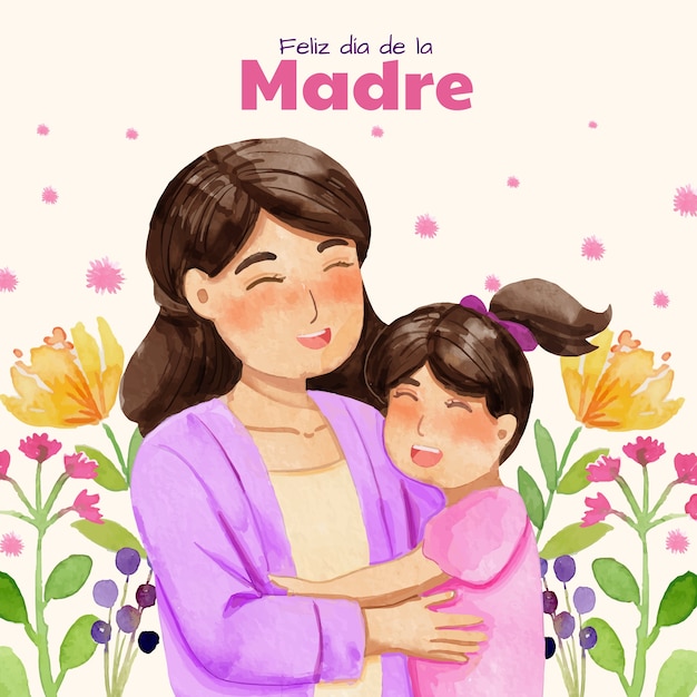 Watercolor mother's day illustration in spanish