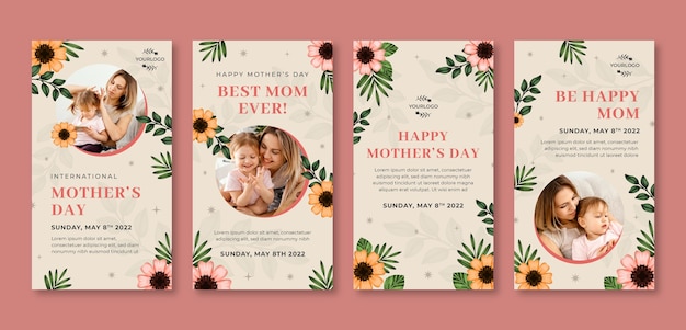 Vector watercolor mother's day instagram stories collection