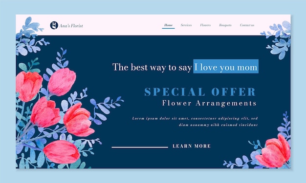 Vector watercolor mother's day landing page template