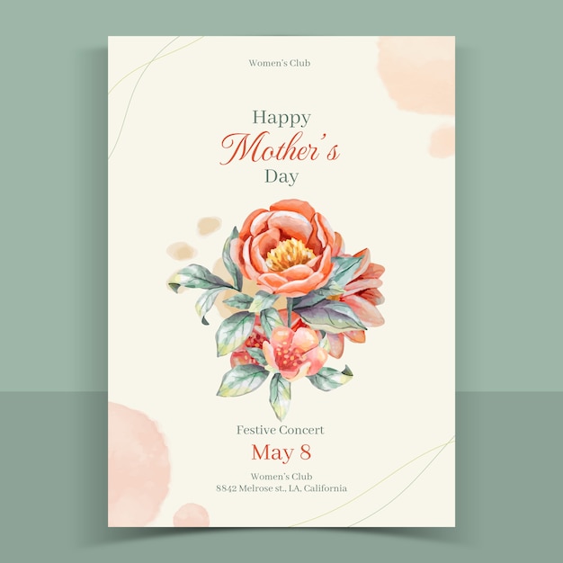 Vector watercolor mother's day vertical poster template