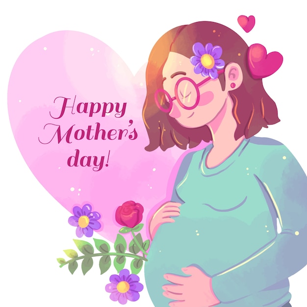 Watercolor mother's day with pregnant woman